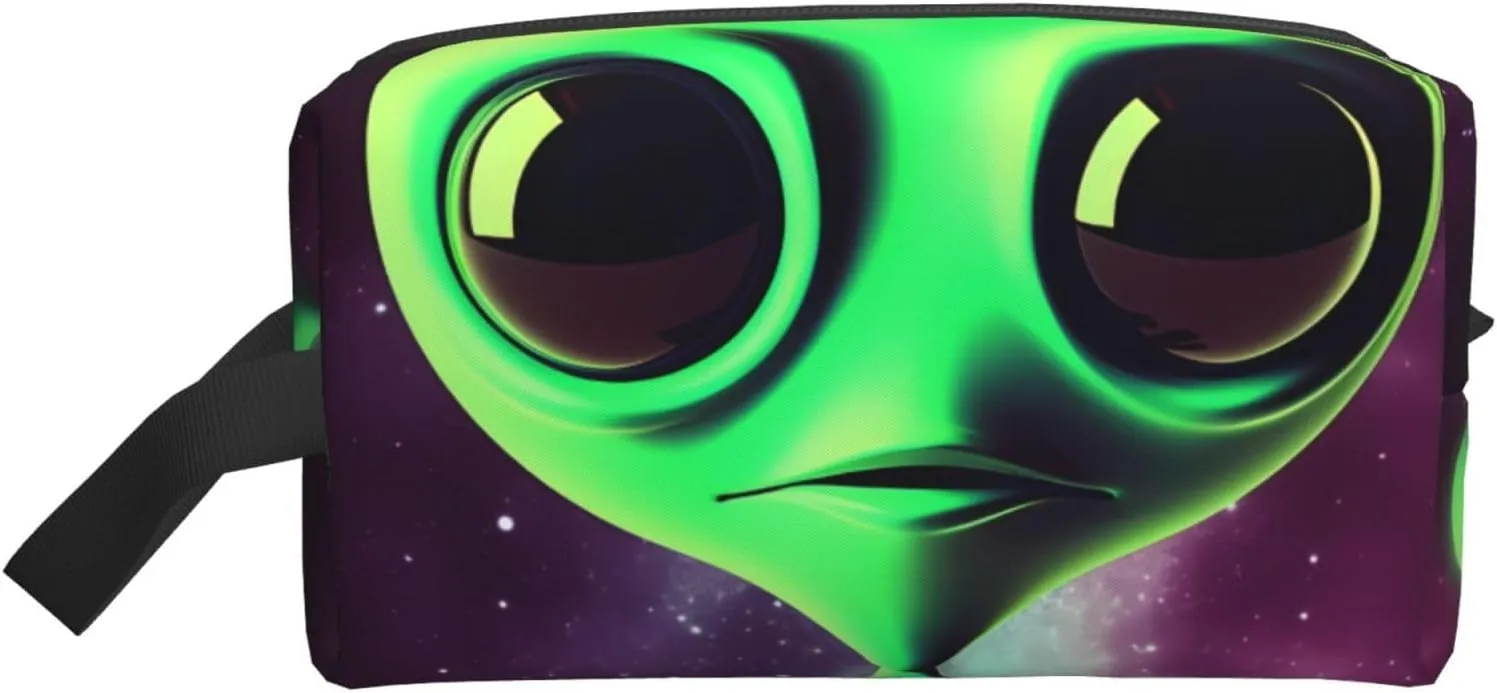 Toiletry Bag for Women Men Dopp Kit Travel Makeup Bag Make Up Organizers Cosmetic Bag Green Alien Hanging Toiletry Bag Shaving Bag with Large Capacity for Travel