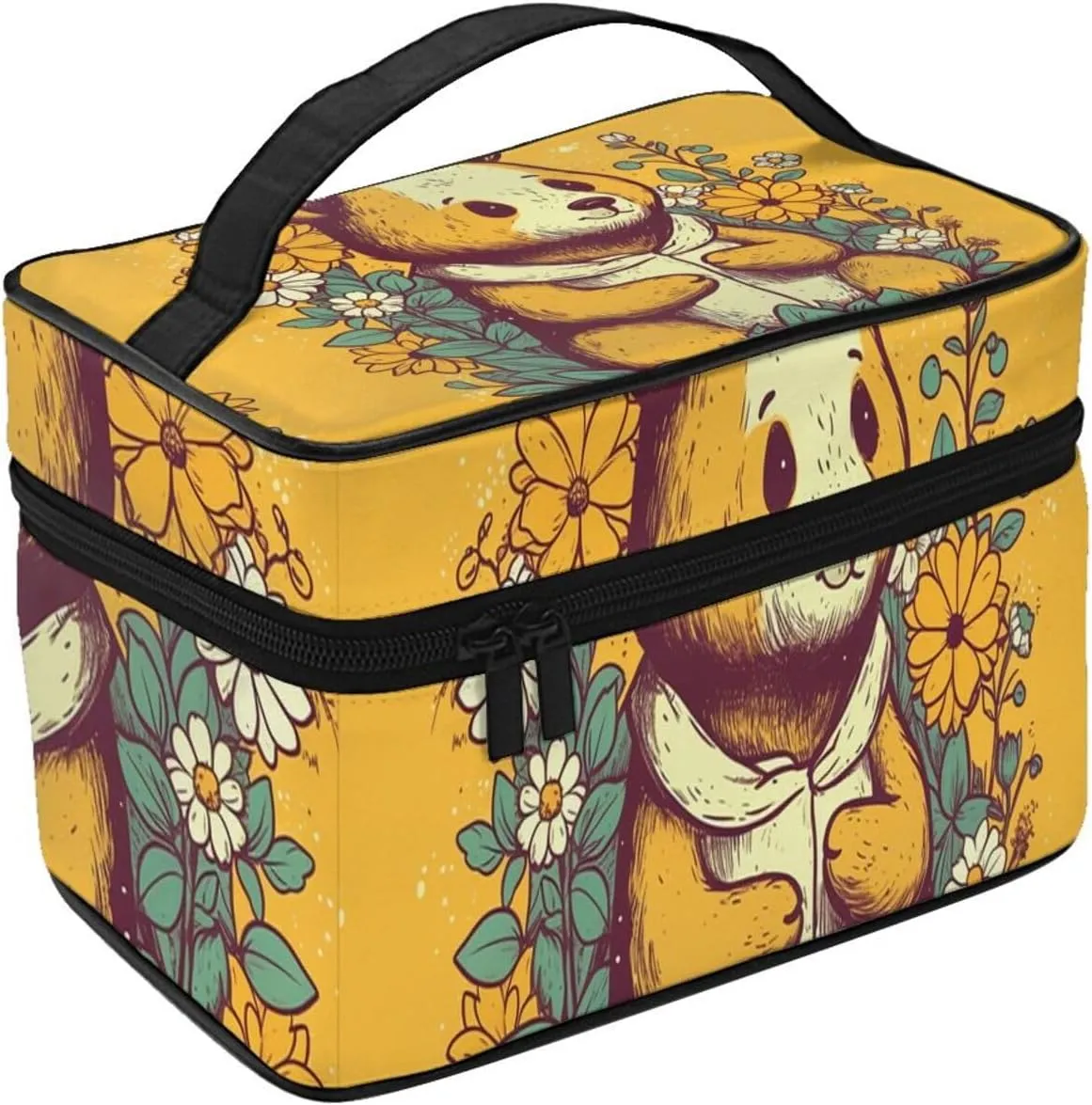Toiletry Bag for Women Men Dopp Kit Travel Makeup Bag Make Up Organizers Cosmetic Bag Hand Drawn Flowers and Bears Hanging Toiletry Bag Shaving Bag with Large Capacity for Travel