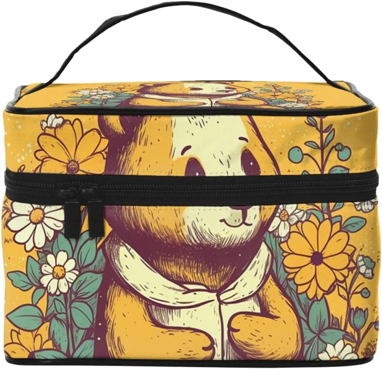 Toiletry Bag for Women Men Dopp Kit Travel Makeup Bag Make Up Organizers Cosmetic Bag Hand Drawn Flowers and Bears Hanging Toiletry Bag Shaving Bag with Large Capacity for Travel