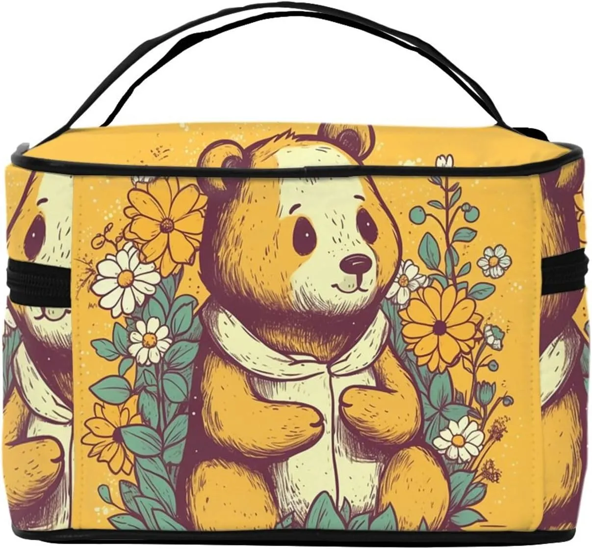 Toiletry Bag for Women Men Dopp Kit Travel Makeup Bag Make Up Organizers Cosmetic Bag Hand Drawn Flowers and Bears Hanging Toiletry Bag Shaving Bag with Large Capacity for Travel