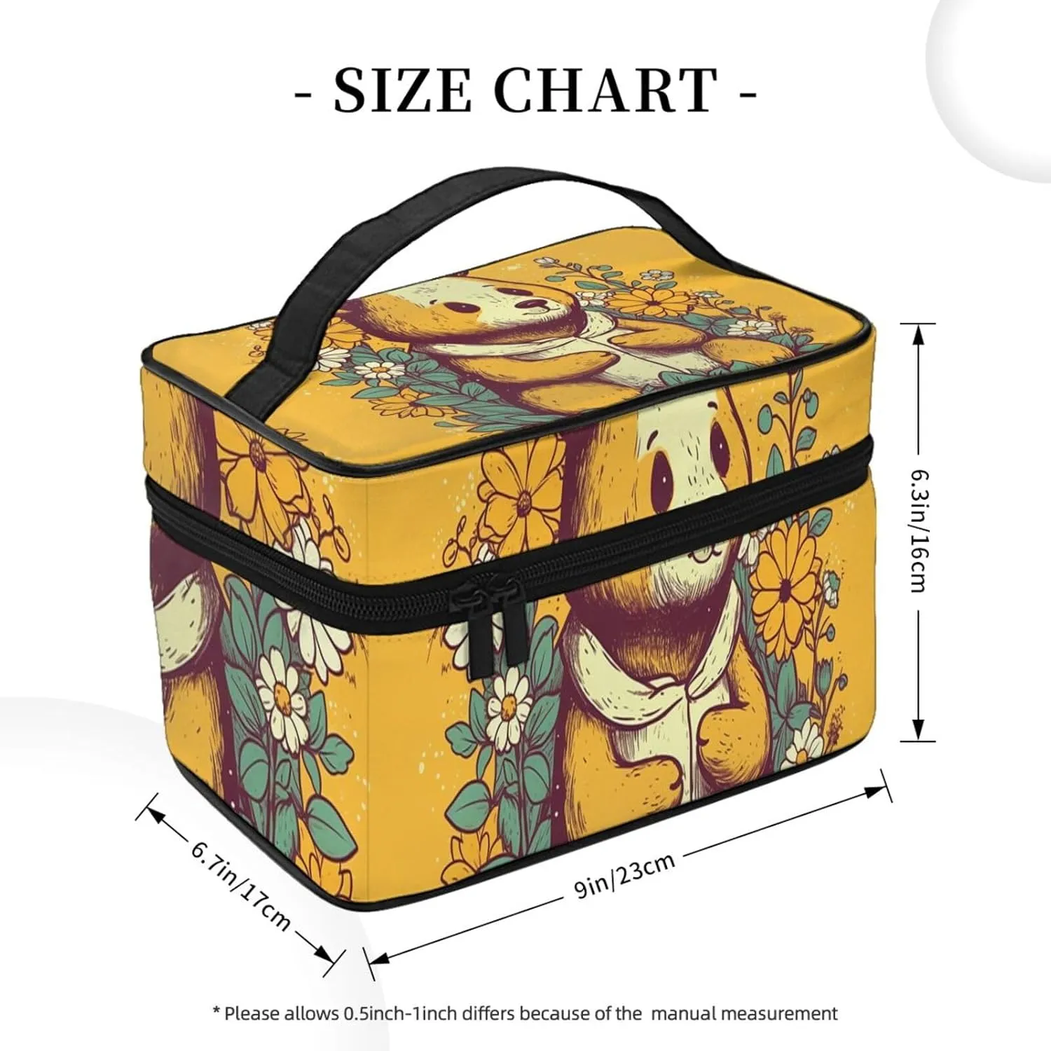 Toiletry Bag for Women Men Dopp Kit Travel Makeup Bag Make Up Organizers Cosmetic Bag Hand Drawn Flowers and Bears Hanging Toiletry Bag Shaving Bag with Large Capacity for Travel