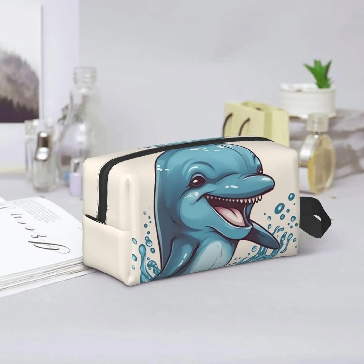 Toiletry Bag for Women Men Dopp Kit Travel Makeup Bag Make Up Organizers Cosmetic Bag Happy Dolphin Cartoon Hanging Toiletry Bag Shaving Bag with Large Capacity for Travel
