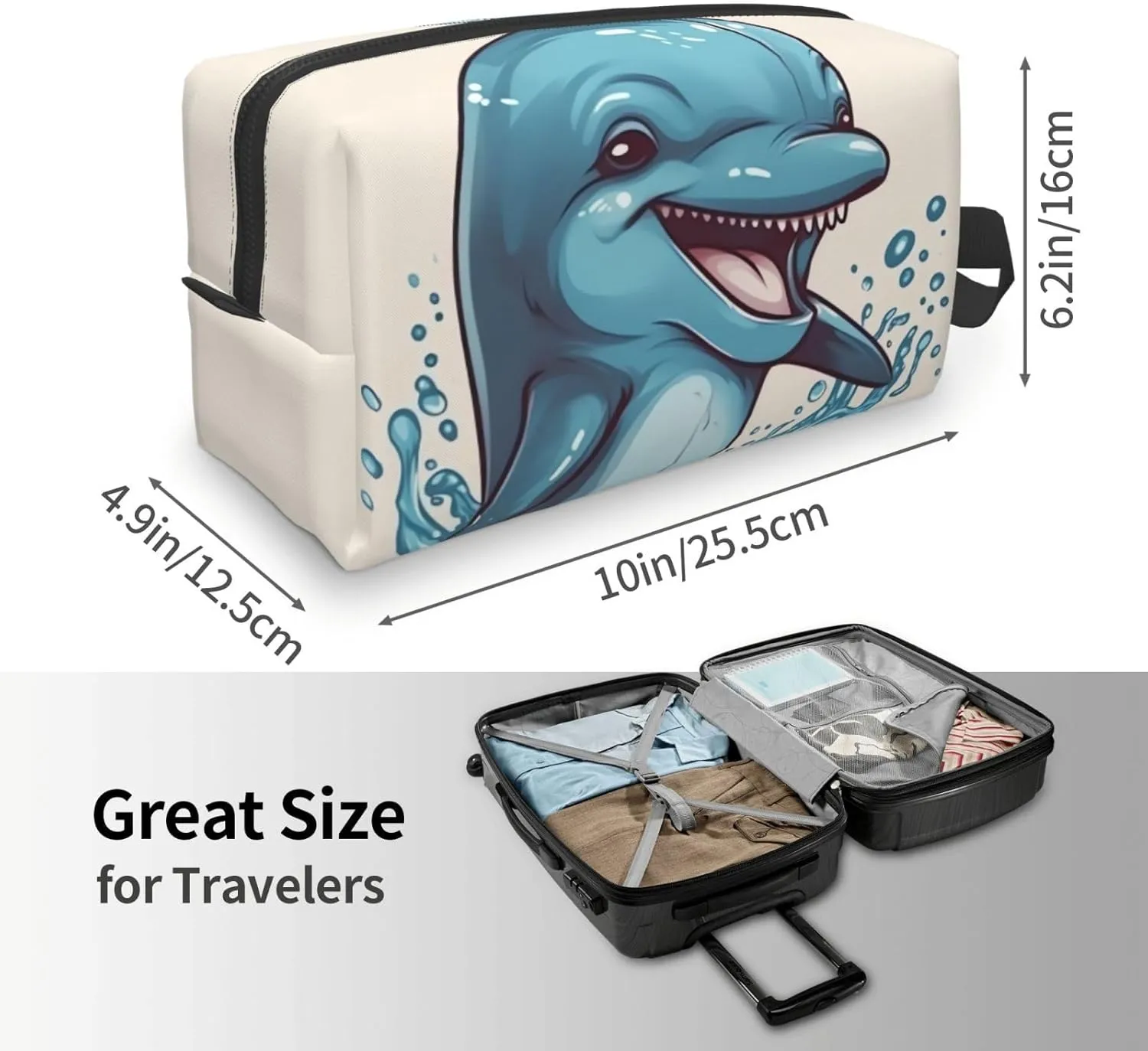 Toiletry Bag for Women Men Dopp Kit Travel Makeup Bag Make Up Organizers Cosmetic Bag Happy Dolphin Cartoon Hanging Toiletry Bag Shaving Bag with Large Capacity for Travel