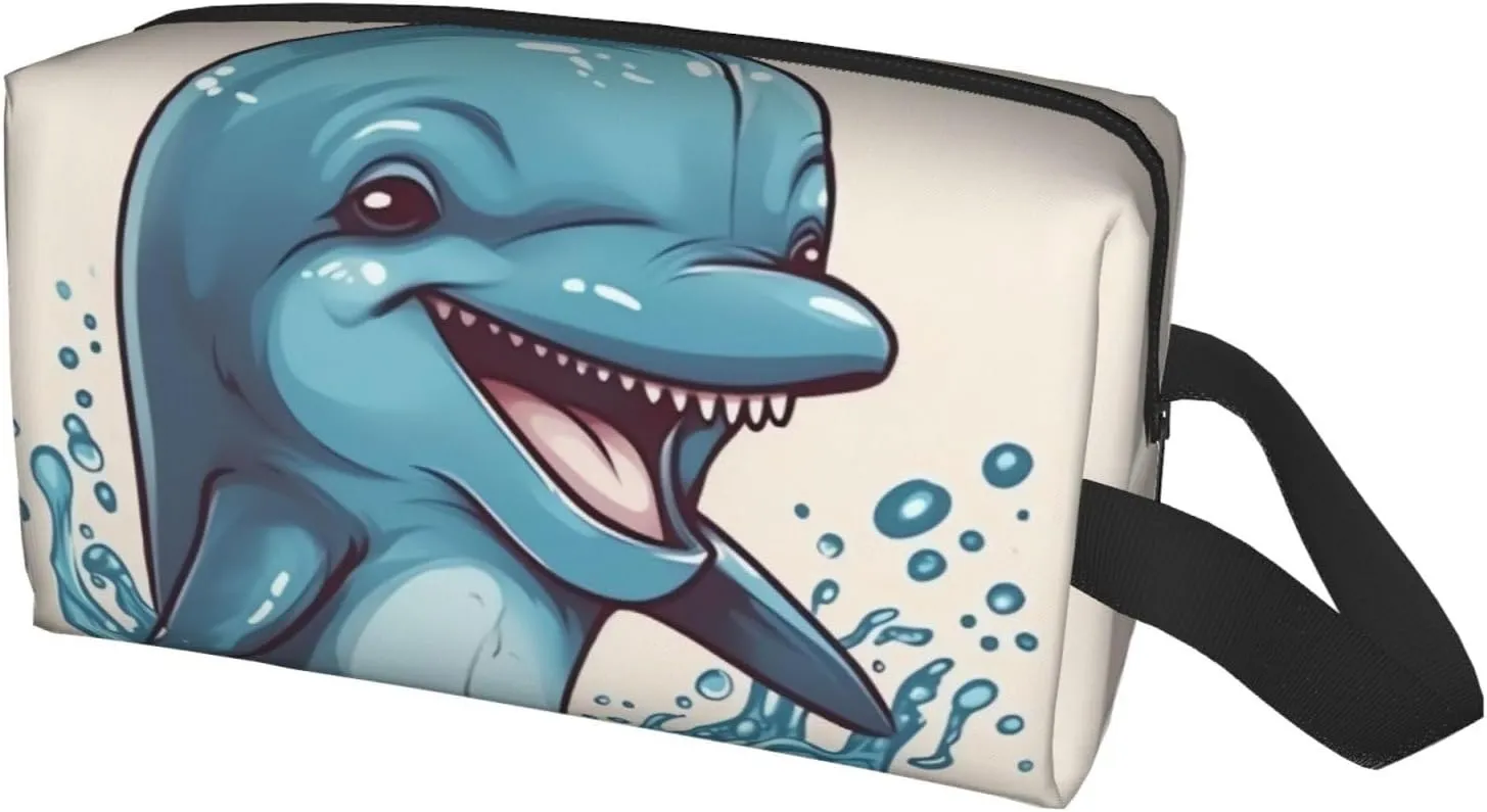 Toiletry Bag for Women Men Dopp Kit Travel Makeup Bag Make Up Organizers Cosmetic Bag Happy Dolphin Cartoon Hanging Toiletry Bag Shaving Bag with Large Capacity for Travel