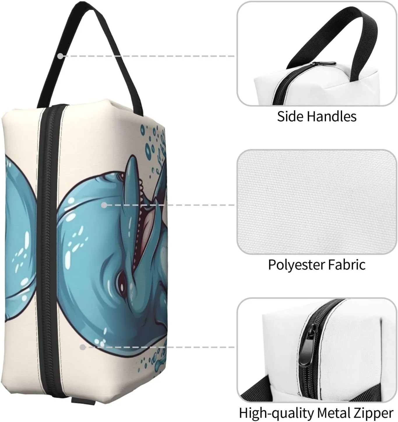 Toiletry Bag for Women Men Dopp Kit Travel Makeup Bag Make Up Organizers Cosmetic Bag Happy Dolphin Cartoon Hanging Toiletry Bag Shaving Bag with Large Capacity for Travel