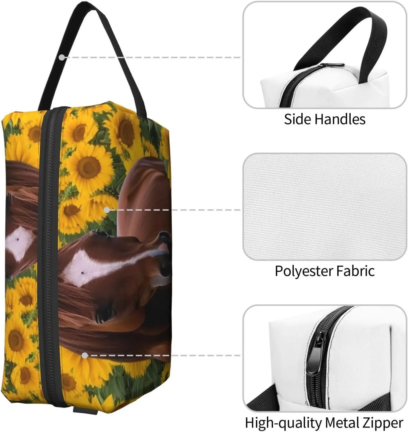 Toiletry Bag for Women Men Dopp Kit Travel Makeup Bag Make Up Organizers Cosmetic Bag Horse and Sunflower Hanging Toiletry Bag Shaving Bag with Large Capacity for Travel