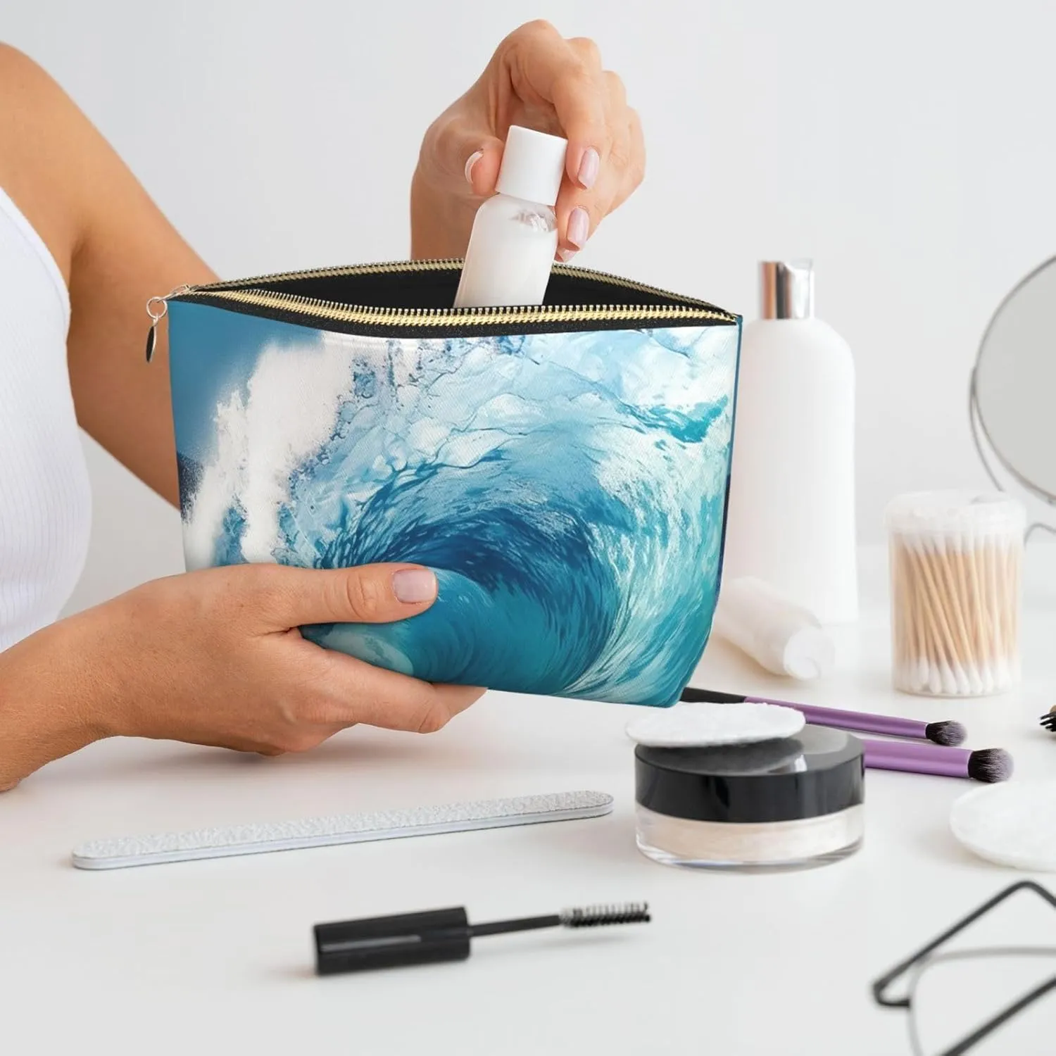 Toiletry Bag for Women Men Dopp Kit Travel Makeup Bag Ocean Wave Make Up Organizers Cosmetic Bag