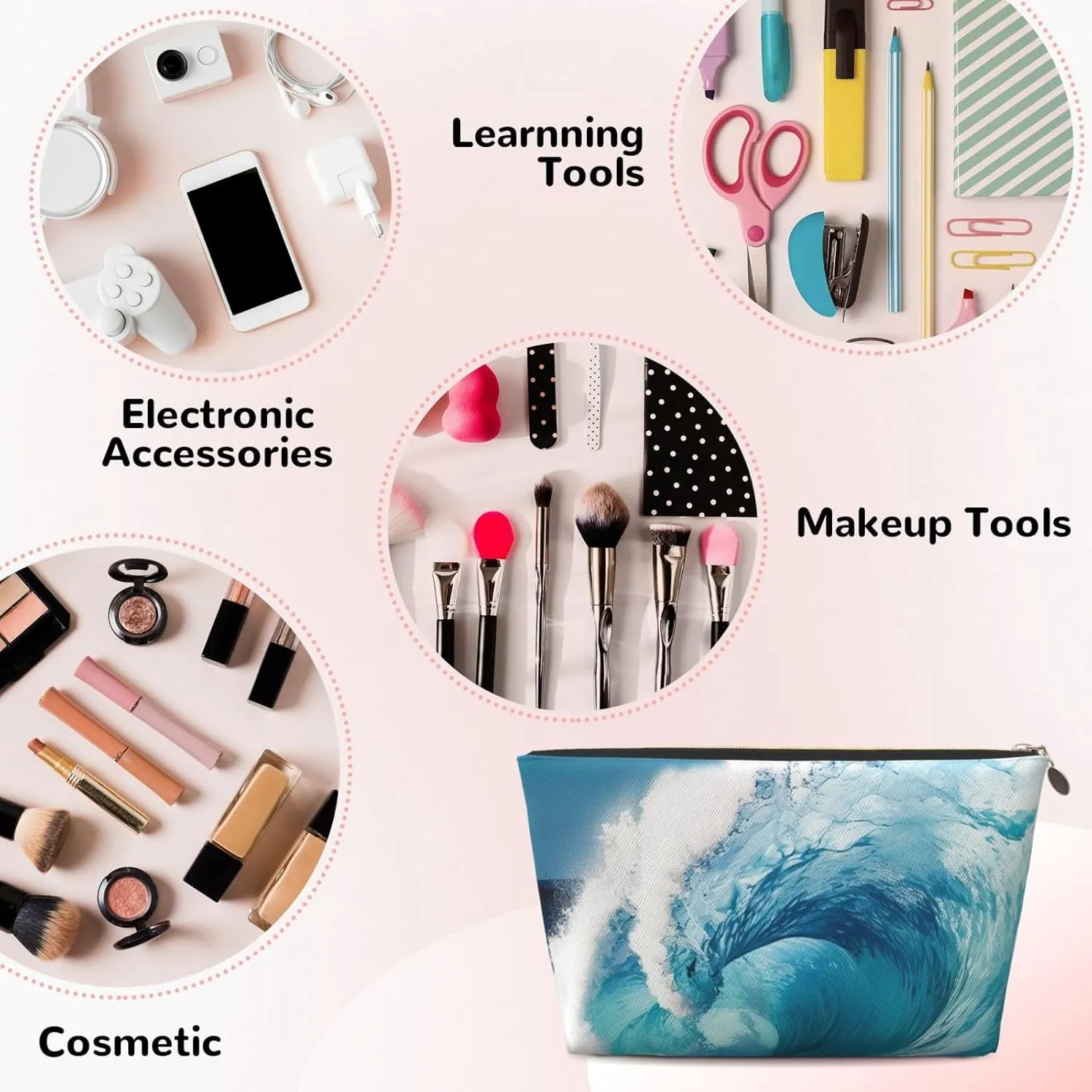 Toiletry Bag for Women Men Dopp Kit Travel Makeup Bag Ocean Wave Make Up Organizers Cosmetic Bag