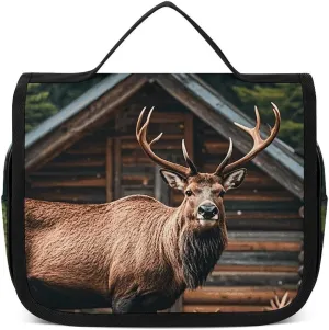 Toiletry Bag for Women Men Mountain Cabin Moose Makeup Bag with Hanging Hook Waterproof Bathroom Cosmetic Bag Large Capacity Travel Bag for Toiletries Accessories