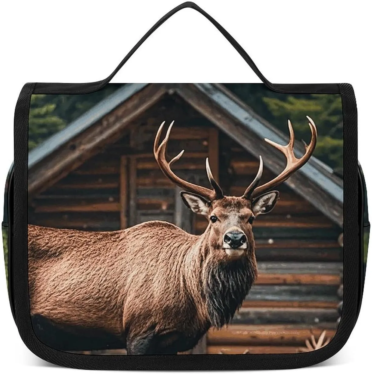 Toiletry Bag for Women Men Mountain Cabin Moose Makeup Bag with Hanging Hook Waterproof Bathroom Cosmetic Bag Large Capacity Travel Bag for Toiletries Accessories