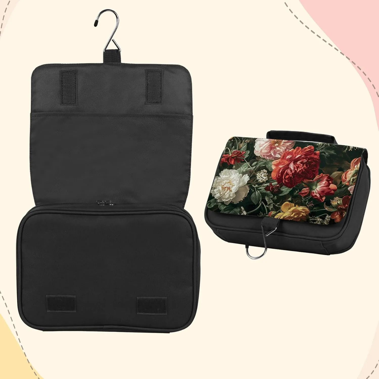 Toiletry Bag, Hanging Travel Bag for Toiletries, Makeup Cosmetic Bag Organizer, Carry-on Travel Accessories Essentials, Beautiful Flowers