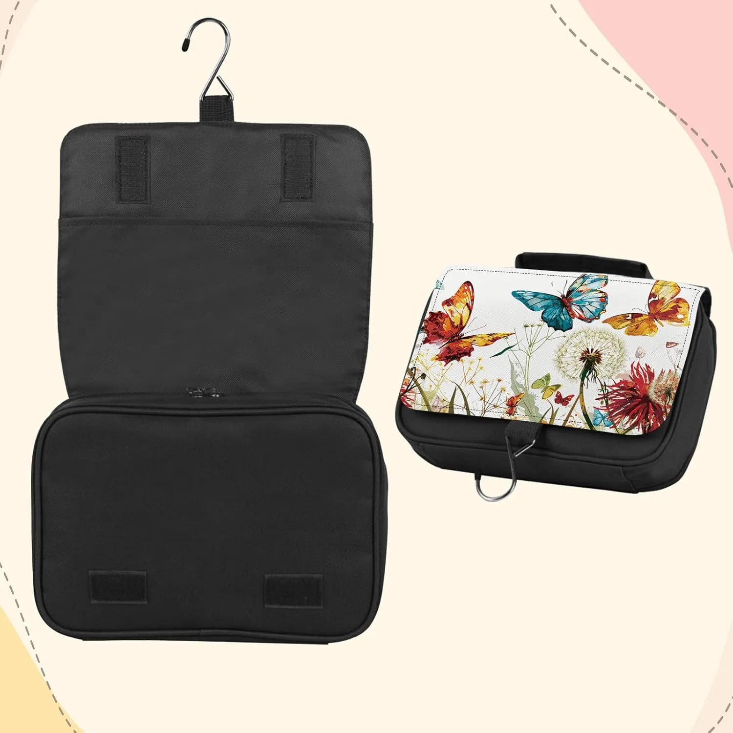 Toiletry Bag, Hanging Travel Bag for Toiletries, Makeup Cosmetic Bag Organizer, Carry-on Travel Accessories Essentials, Butterfly Dandelion
