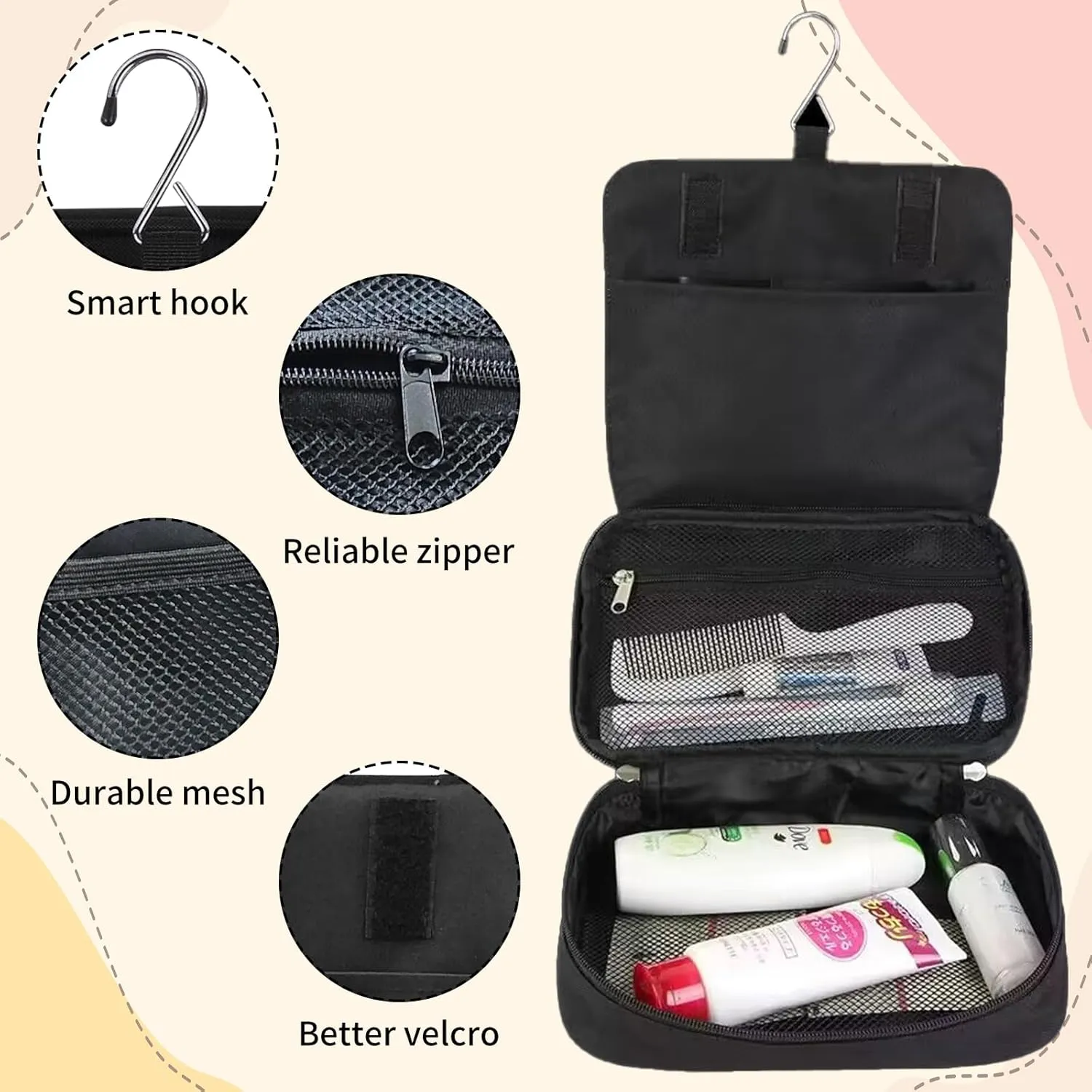 Toiletry Bag, Hanging Travel Bag for Toiletries, Makeup Cosmetic Bag Organizer, Carry-on Travel Accessories Essentials, Grassy Cats