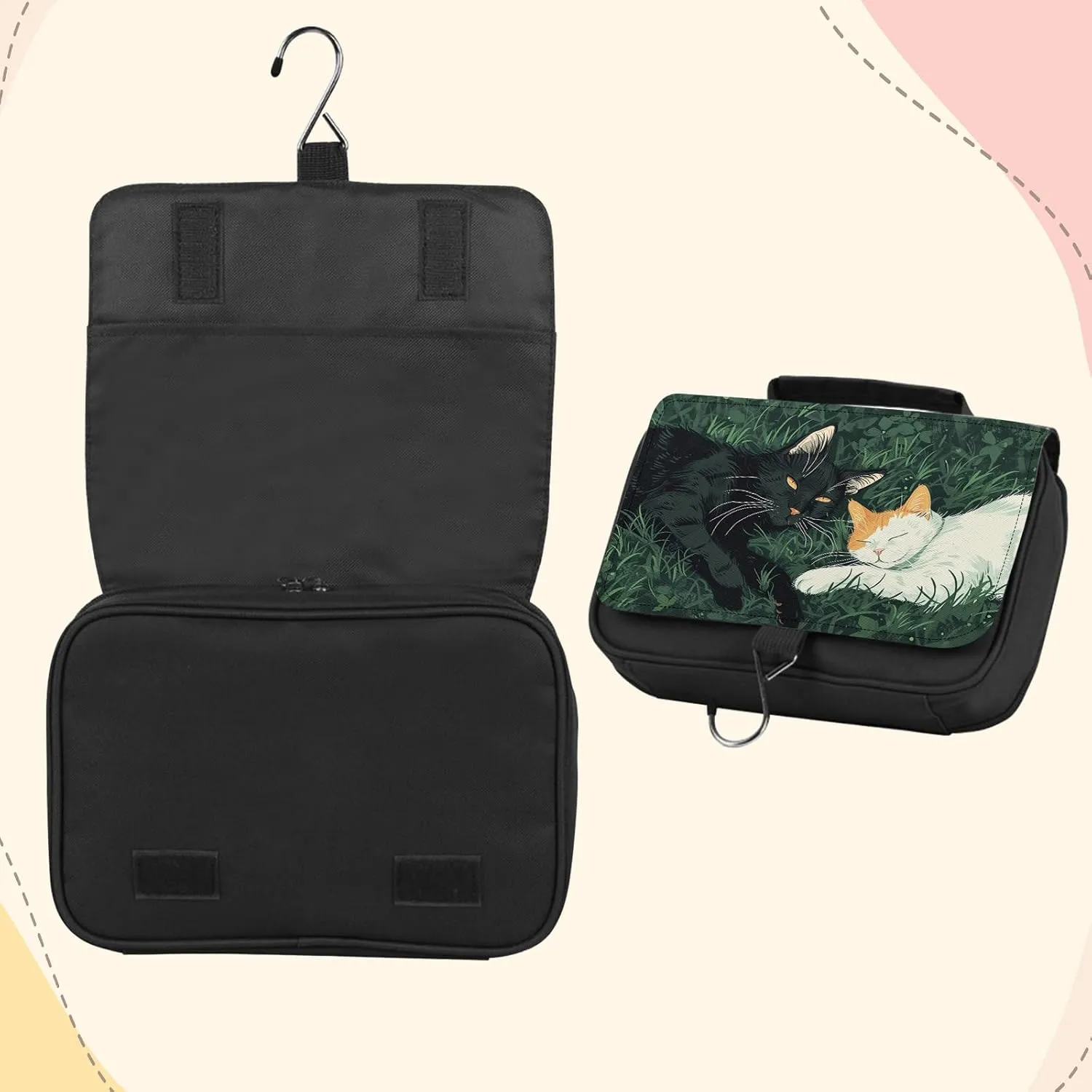 Toiletry Bag, Hanging Travel Bag for Toiletries, Makeup Cosmetic Bag Organizer, Carry-on Travel Accessories Essentials, Grassy Cats