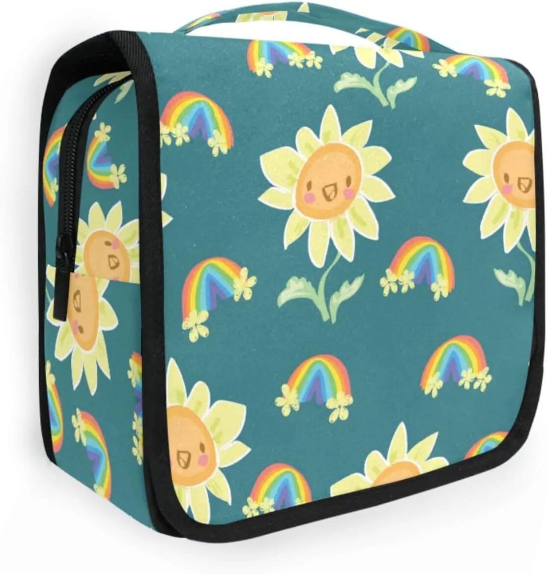 Toiletry Bag Travel Bag with Hanging Hook,Hand Drown Sunflower Water-resistant Makeup Cosmetic Bag Travel Organizer for Accessories Shampoo Toiletries Trips Camping Bathroom