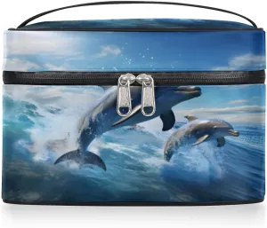 Toiletry Bags Ocean Animal Large Capacity Travel Makeup Organizer Case, Jump Dolphin Portable Toiletry Bag for Women Makeup Brush Bag Storage Bag