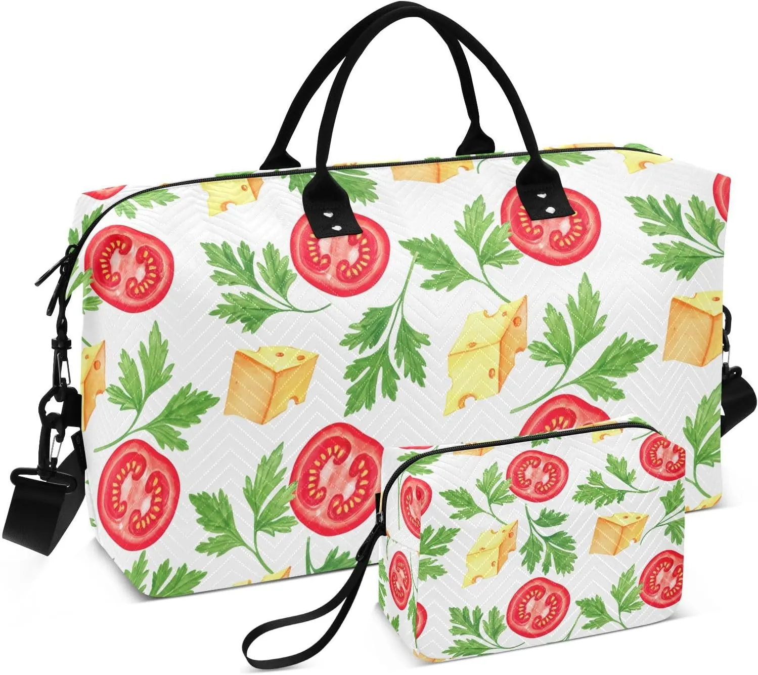 Tomato Cheese Parsley White Sports Gym Bag for Women Men Travel Duffel Bag Weekend Overnight Carry on Bag with Toiletry Bag Air Travel Bag for Swimming Yoga Workout Plane Hospital