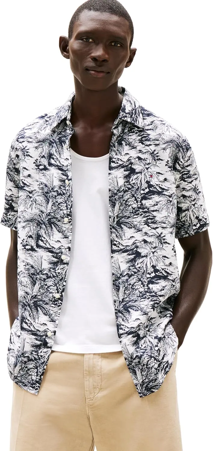 Tommy Hilfiger Men's Short Sleeve Casual Linen Button Down Shirts in Regular Fit