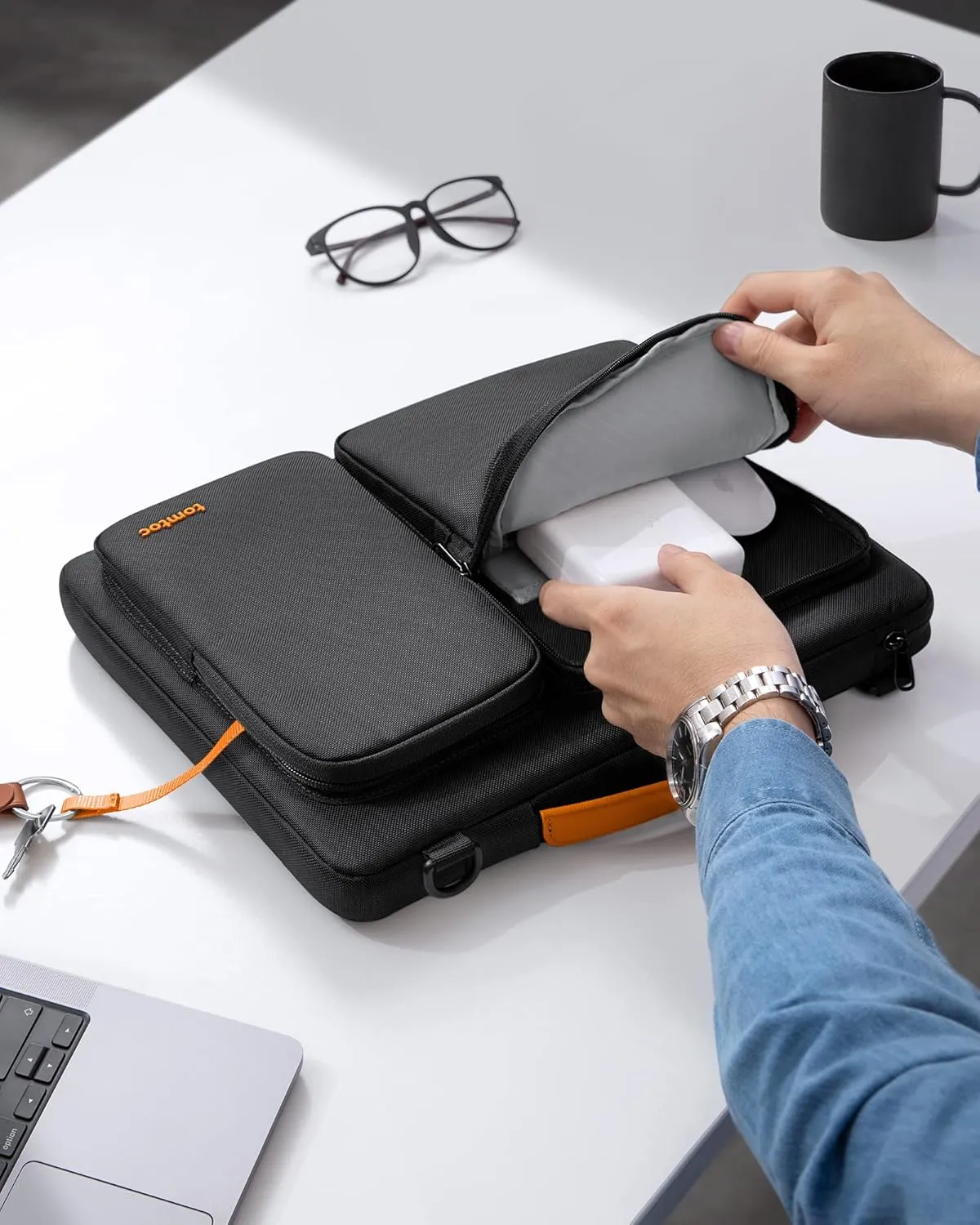 tomtoc 360 Protective Laptop Shoulder Bag for 13 Inch 2025 MacBook Air M4/A3240, M3/A3113, M2/A2681, M1/A2337, MacBook Pro M2/M1, 13-in Surface Pro 11th AI/10/9, Water-Resistant Accessory Case