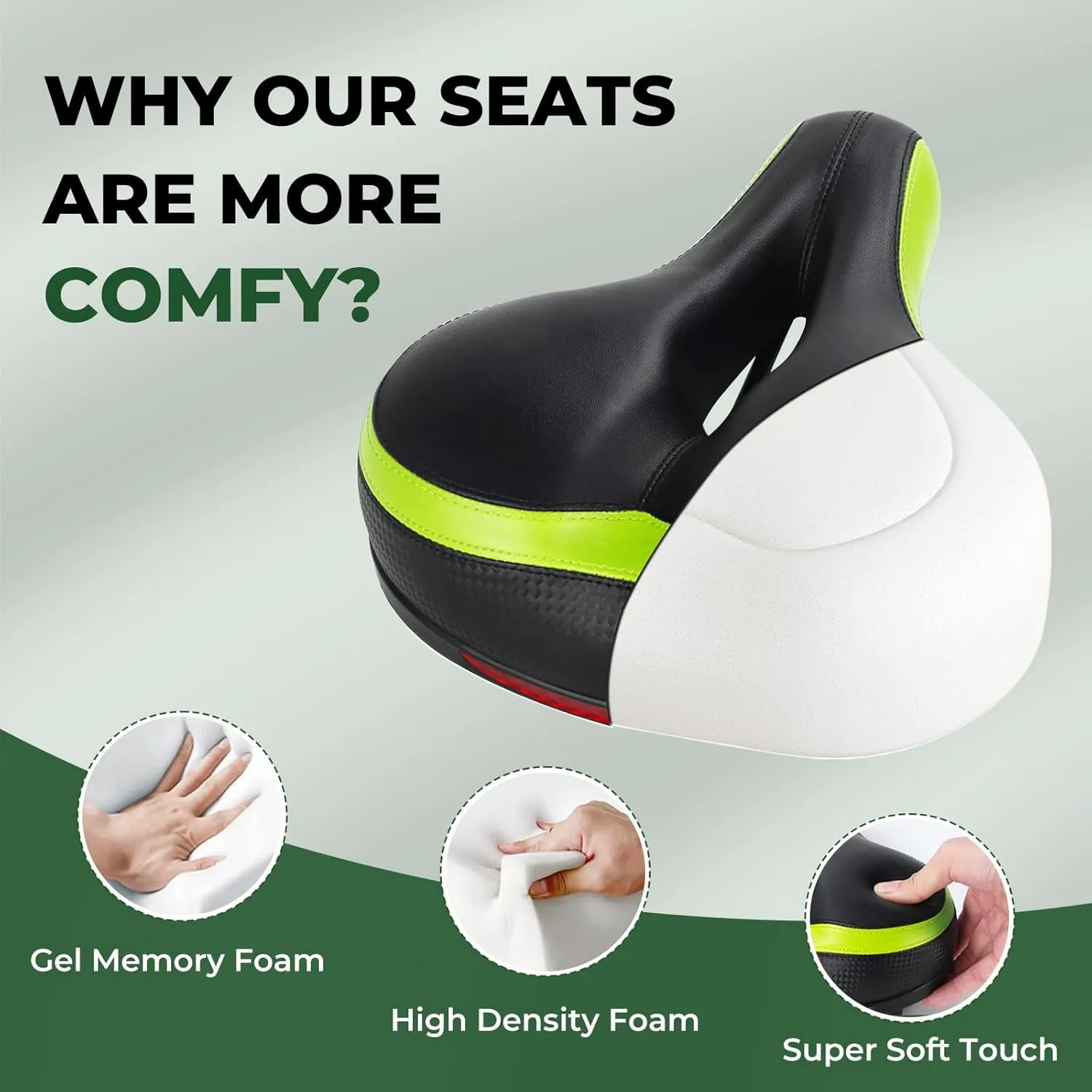 TONBUX Memory Foam Bike Seat Cushion for Men & Women - Waterproof Bicycle Saddle with Comfortable Faux Leather Cover, Universal Fit for Road, Hybrid, Commuter Bikes