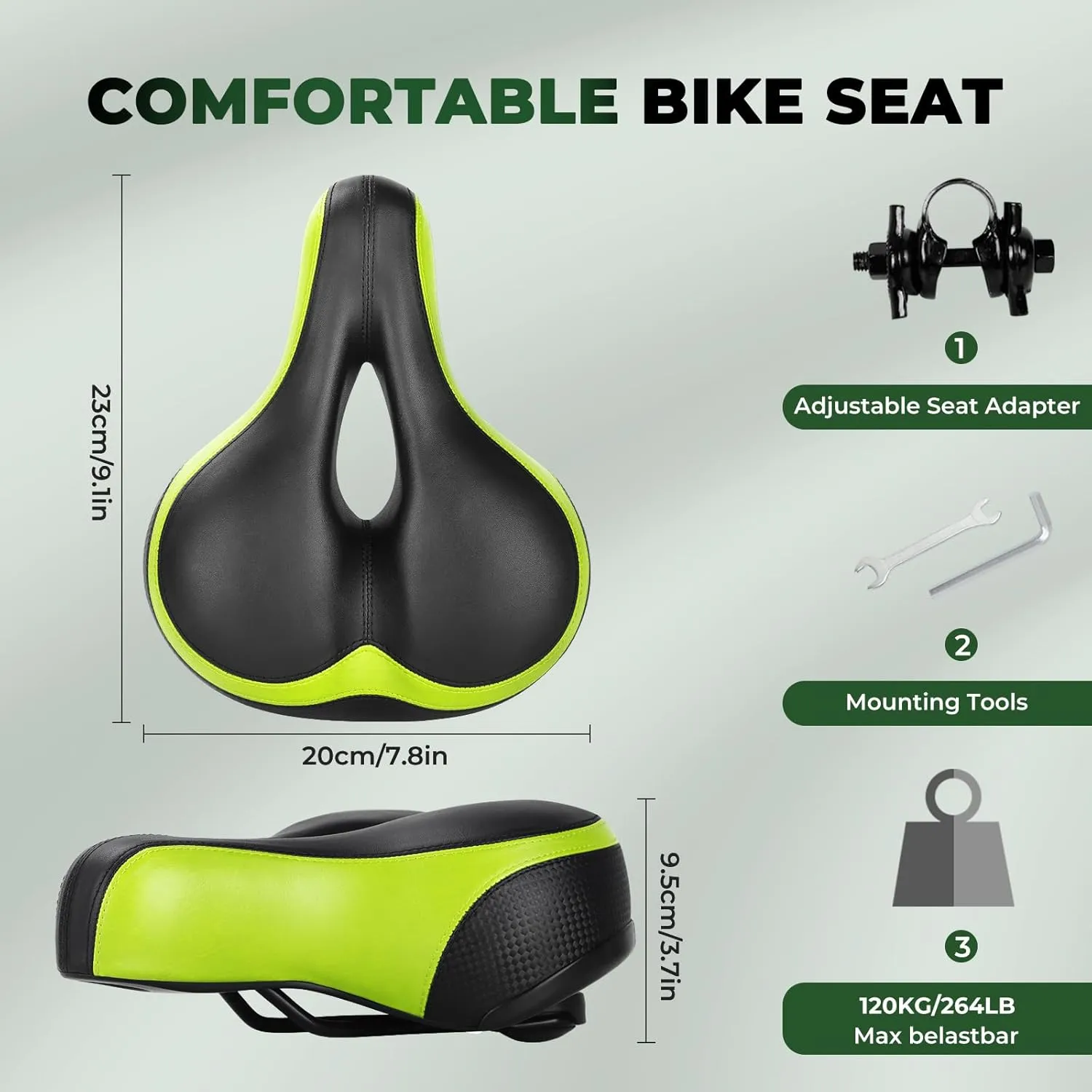 TONBUX Memory Foam Bike Seat Cushion for Men & Women - Waterproof Bicycle Saddle with Comfortable Faux Leather Cover, Universal Fit for Road, Hybrid, Commuter Bikes