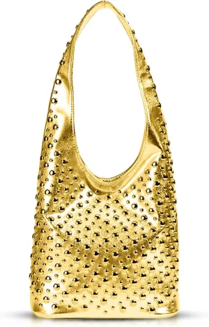 Tote Bag for Women, Leather Shoulder Bag, Fashions Purse with Circle Cut-Out Design(Gold)