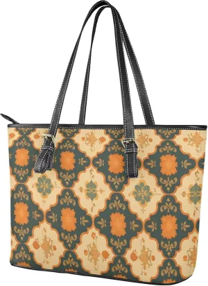 Tote Bag for Women Painting Flowers Zipper Hobo Bag, Bohemia Art Faux Leather Shoulder Briefcase Work Tote Purse