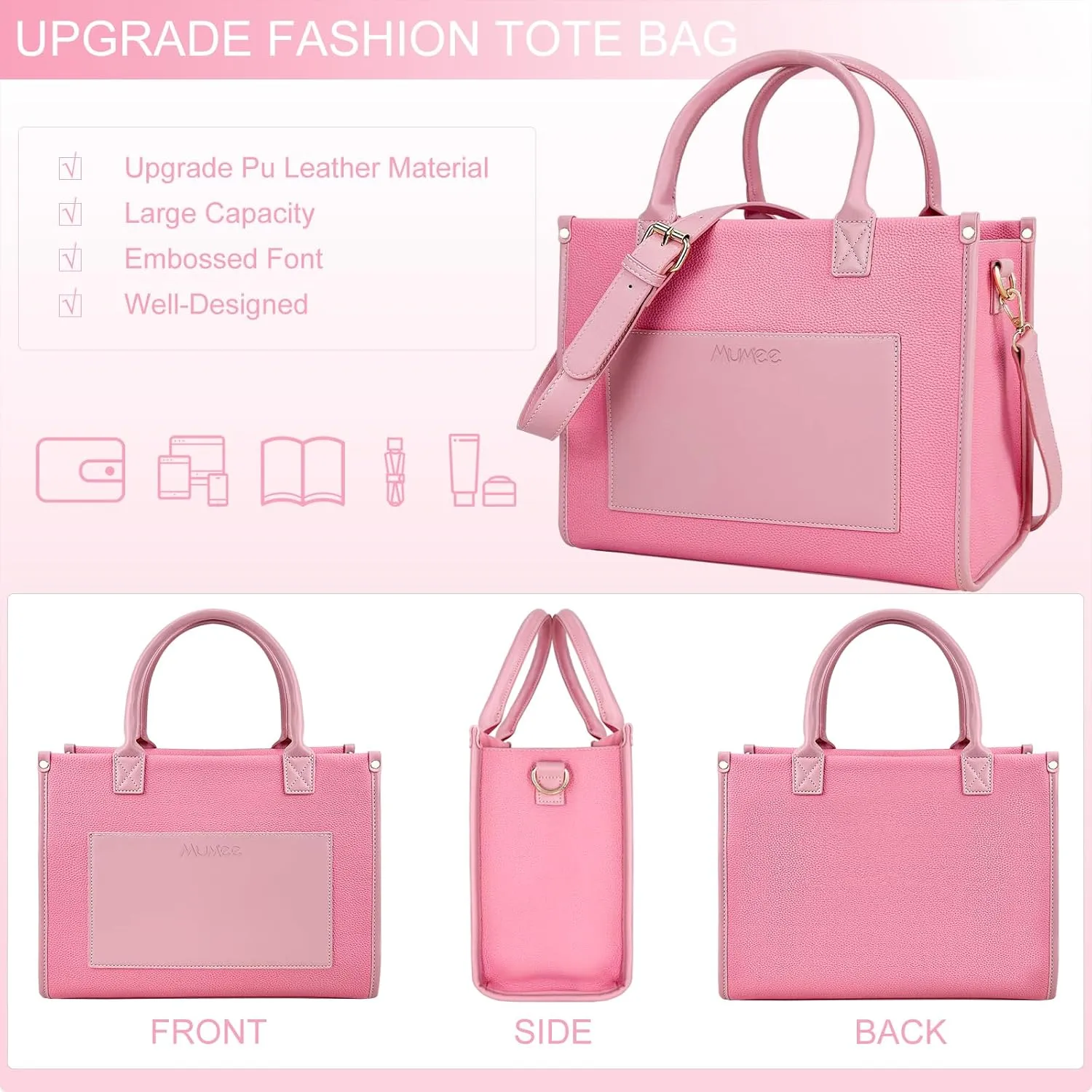 Tote Bag For Women The Leather Tote Bag with Zipper Boho Bags Shoulder Handbags for Work, Travel, Office