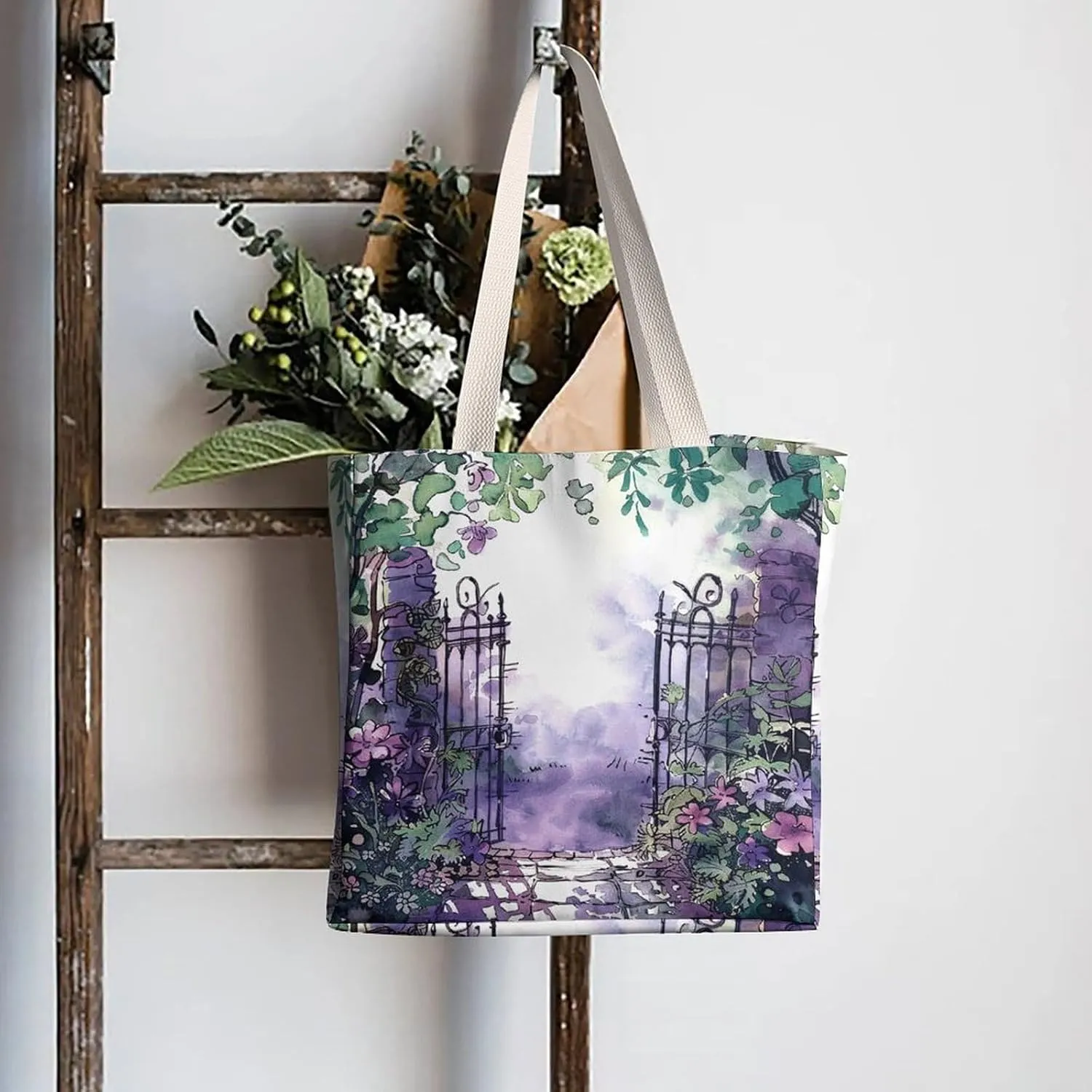 Tote Bag Laptop Handbag On Flowering Tree Grocery Bag Canvas Shoulder Bag Crossbody Bag for Travel