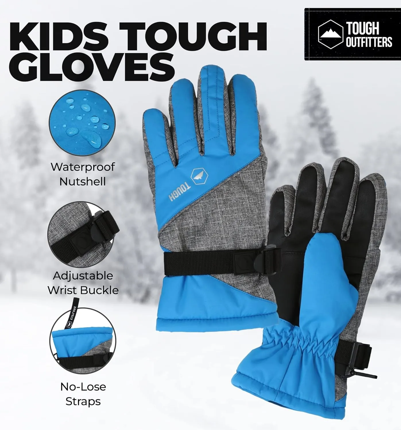 Tough Outdoors Kids Insulated Waterproof Snow Gloves - Youth Winter Ski Gloves for Girls & Boys