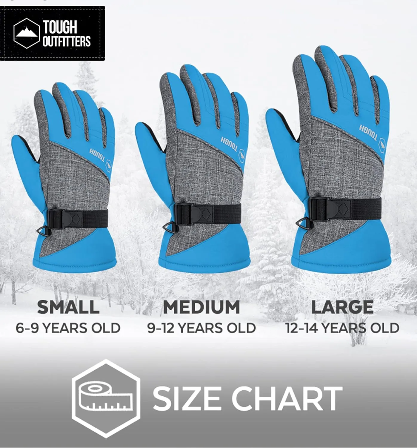 Tough Outdoors Kids Insulated Waterproof Snow Gloves - Youth Winter Ski Gloves for Girls & Boys