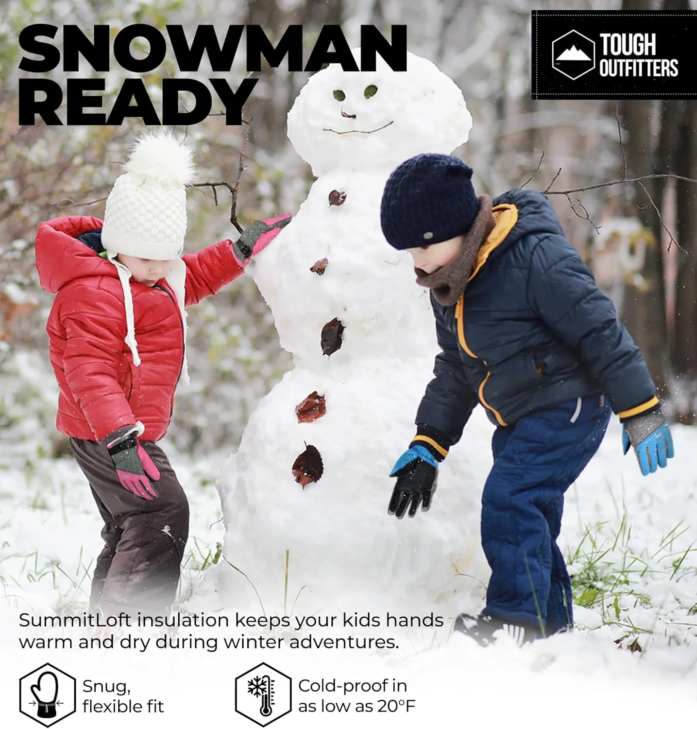 Tough Outdoors Kids Insulated Waterproof Snow Gloves - Youth Winter Ski Gloves for Girls & Boys