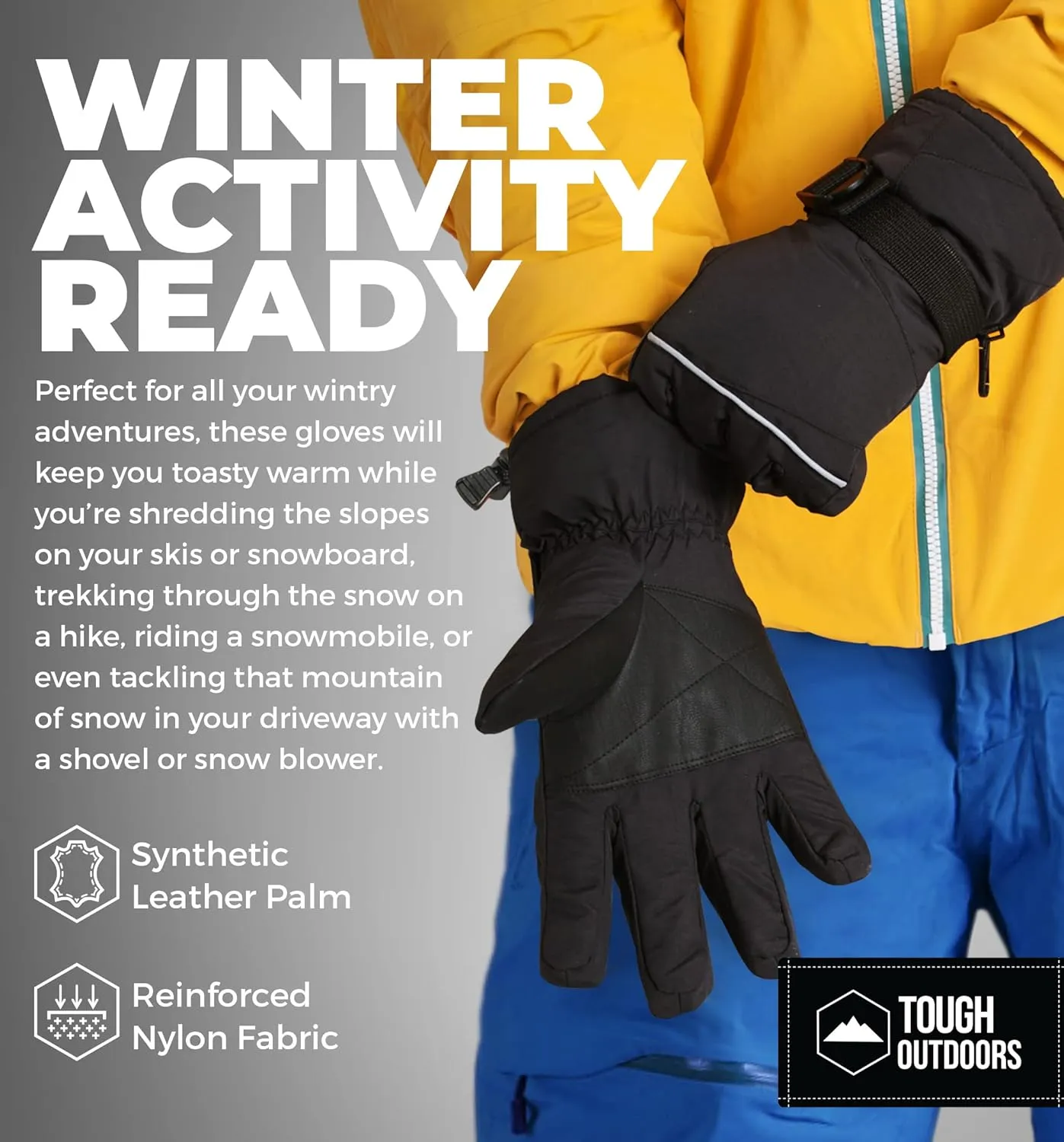 Tough Outdoors Ski Gloves for Men & Women -Thermal Snow Gloves & Waterproof Snowboarding Gloves - Warm Winter Gloves for Men