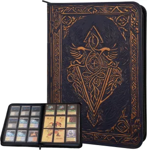 Trading Card Binder - 9 Pocket Album w Zipper - 360 Side Loading Folder for TCG - 3D PU Leather - For MTG, Disney Lorcana Trading Card Game, Magic The Gathering, Pokemon - Book Accessories Gift - Blue