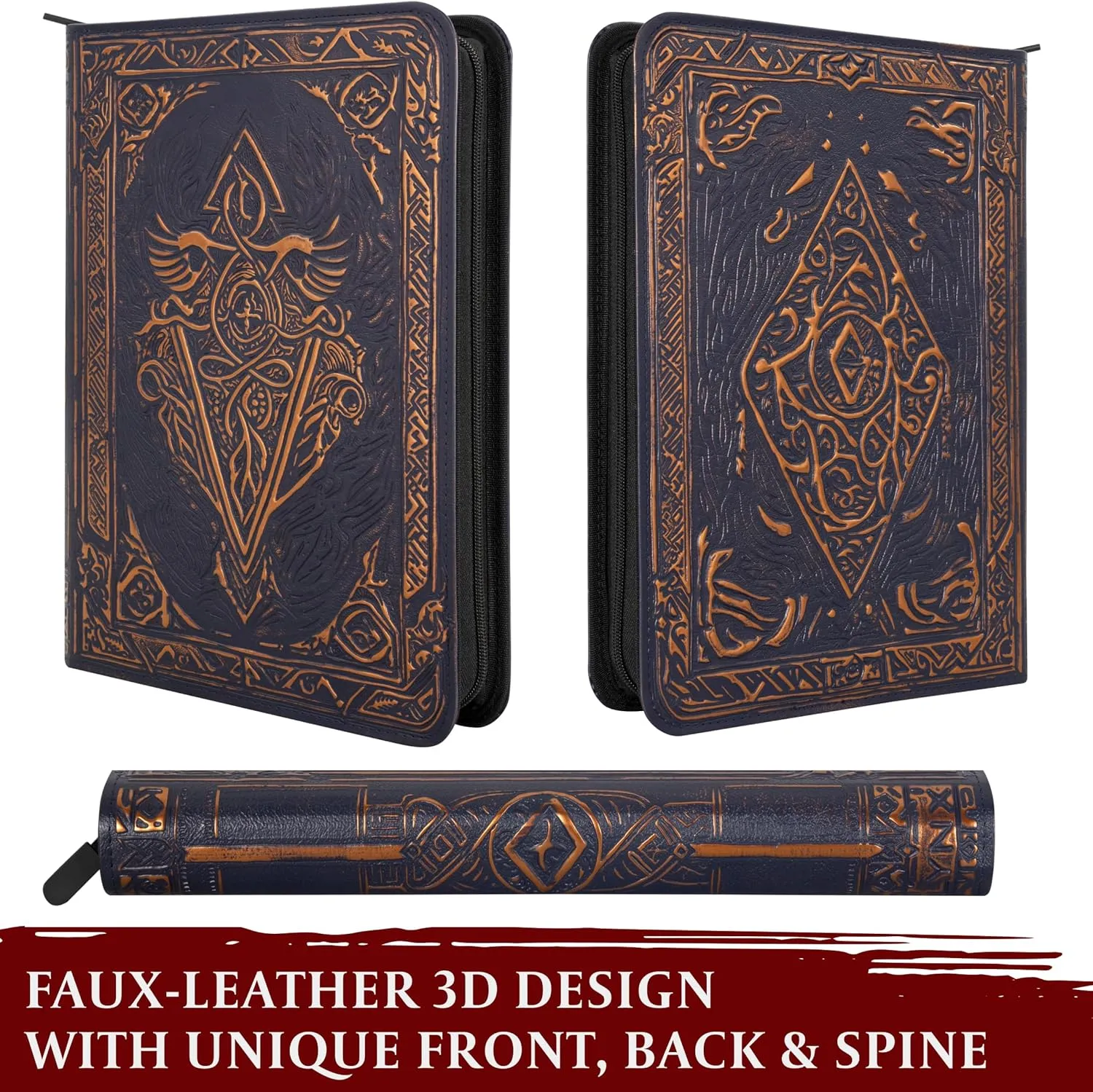 Trading Card Binder - 9 Pocket Album w Zipper - 360 Side Loading Folder for TCG - 3D PU Leather - For MTG, Disney Lorcana Trading Card Game, Magic The Gathering, Pokemon - Book Accessories Gift - Blue
