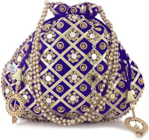 Traditional 9x7 Inches Size Handbag Multi Color Gotta Design 100 Pcs Mirror Potli Bag For Women & Girl's. (100)