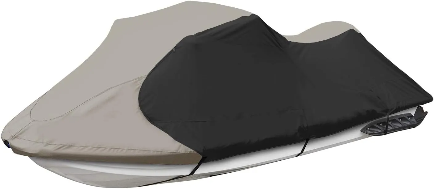 Trailerable Jet Ski Cover, Waterproof Marine Grade 600D Heavy Duty Polyester PWC Cover Gray/Black Color Fits from 126"-135" 3 Seater