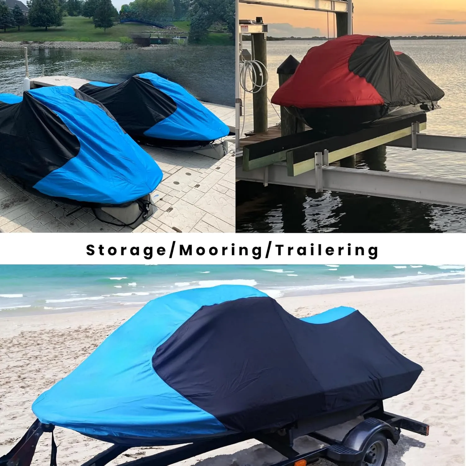 Trailerable Jet Ski Cover, Waterproof Marine Grade 600D Heavy Duty Polyester PWC Cover Gray/Black Color Fits from 126"-135" 3 Seater