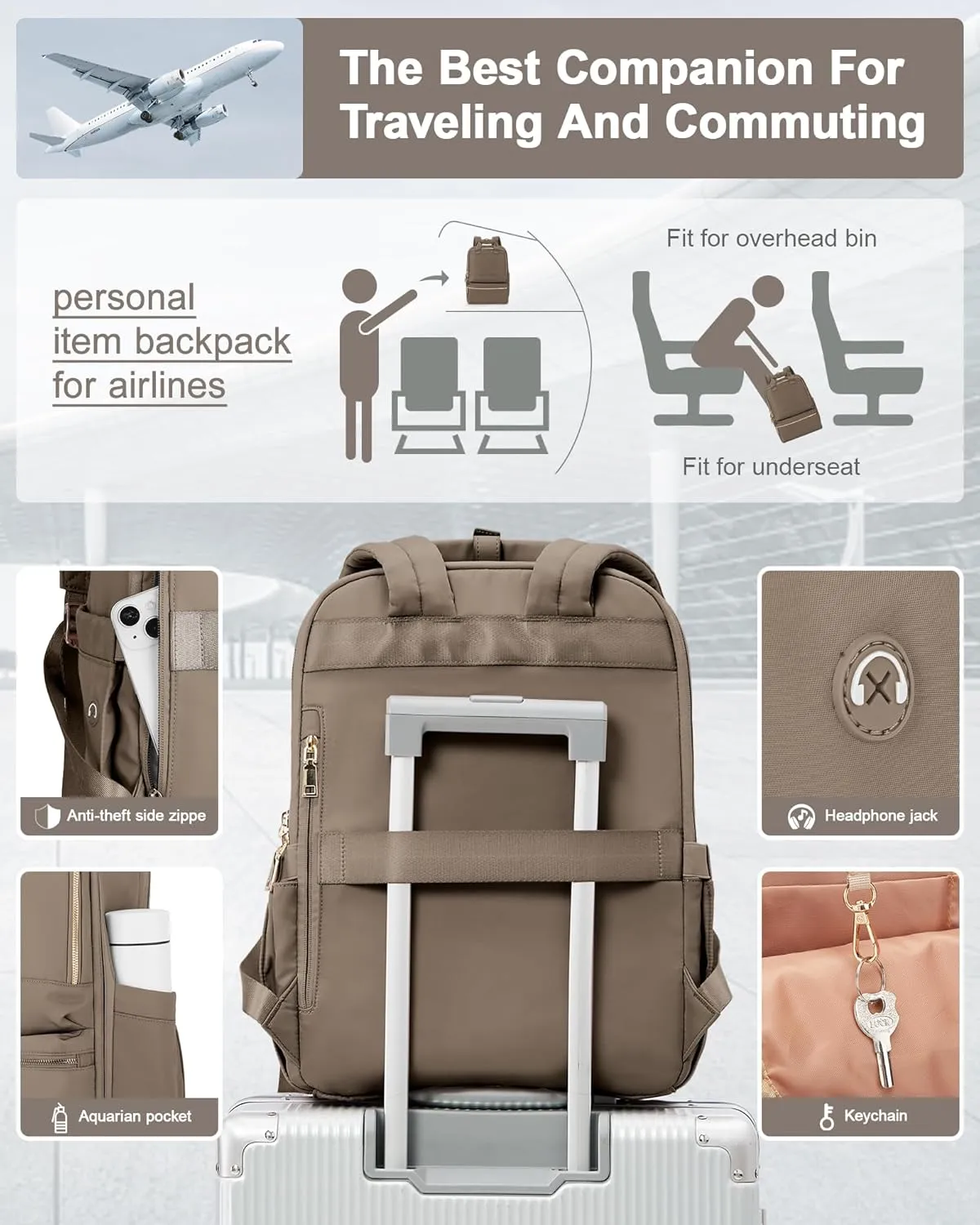 Travel Backpack Carry On Flight Approved Small Travel Backpack For Women Carry On Backpack Personal Item Travel Bag Laptop Teacher Backpack Work Backpack For Traveling On Airplane Dark Brown
