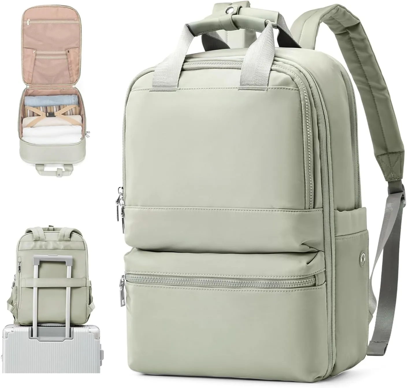 Travel Backpack Carry On Flight Approved Small Travel Backpack For Women Carry On Backpack Personal Item Travel Bag Laptop Teacher Backpack Work Backpack For Traveling On Airplane Grass Green