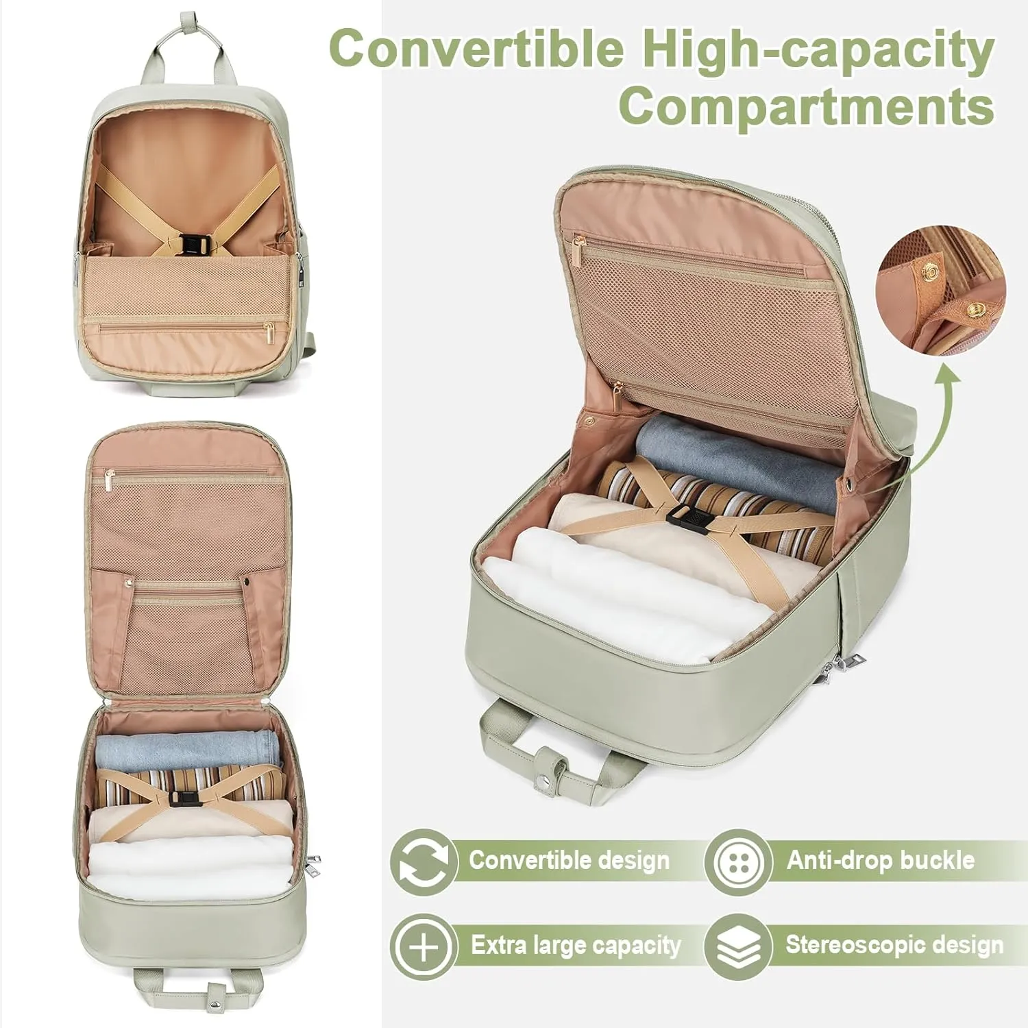 Travel Backpack Carry On Flight Approved Small Travel Backpack For Women Carry On Backpack Personal Item Travel Bag Laptop Teacher Backpack Work Backpack For Traveling On Airplane Grass Green