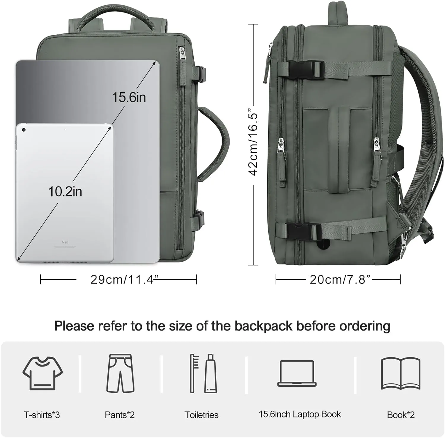 Travel Backpack For Women Men Flight Approved, Carry-on Backpack Bag Luggage, Personal Item Backpack Bag, Laptop Backpack Casual Daypack, Travel Essentials Must Haves, Olive-green
