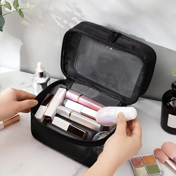 Travel Cosmetic Mesh Bag, Cosmetic and Toiletry Organizer Beauty Bag with Zipper, Portable Travel Storage, Mesh Bag for Makeup and Accessories, Travel, Camping, Business Trips, and Beach [Random Colour]