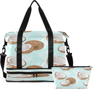 Travel Duffel Bag Coconuts and Palm Leaves Weekender Overnight Bag for Women Men With Shoe Compartments Tropical Hawaii Sports Tote Gym Bag with Wet Pocket for Travel Sport Yoga 17 Inch