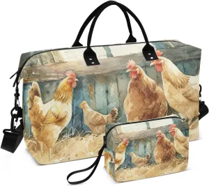 Travel Duffel Bag Group Chicken Barn, Gym Bags with Multiple Interior Pockets for Men Women Toiletry Purse Included 20.5”x 1.9” x 13.8”