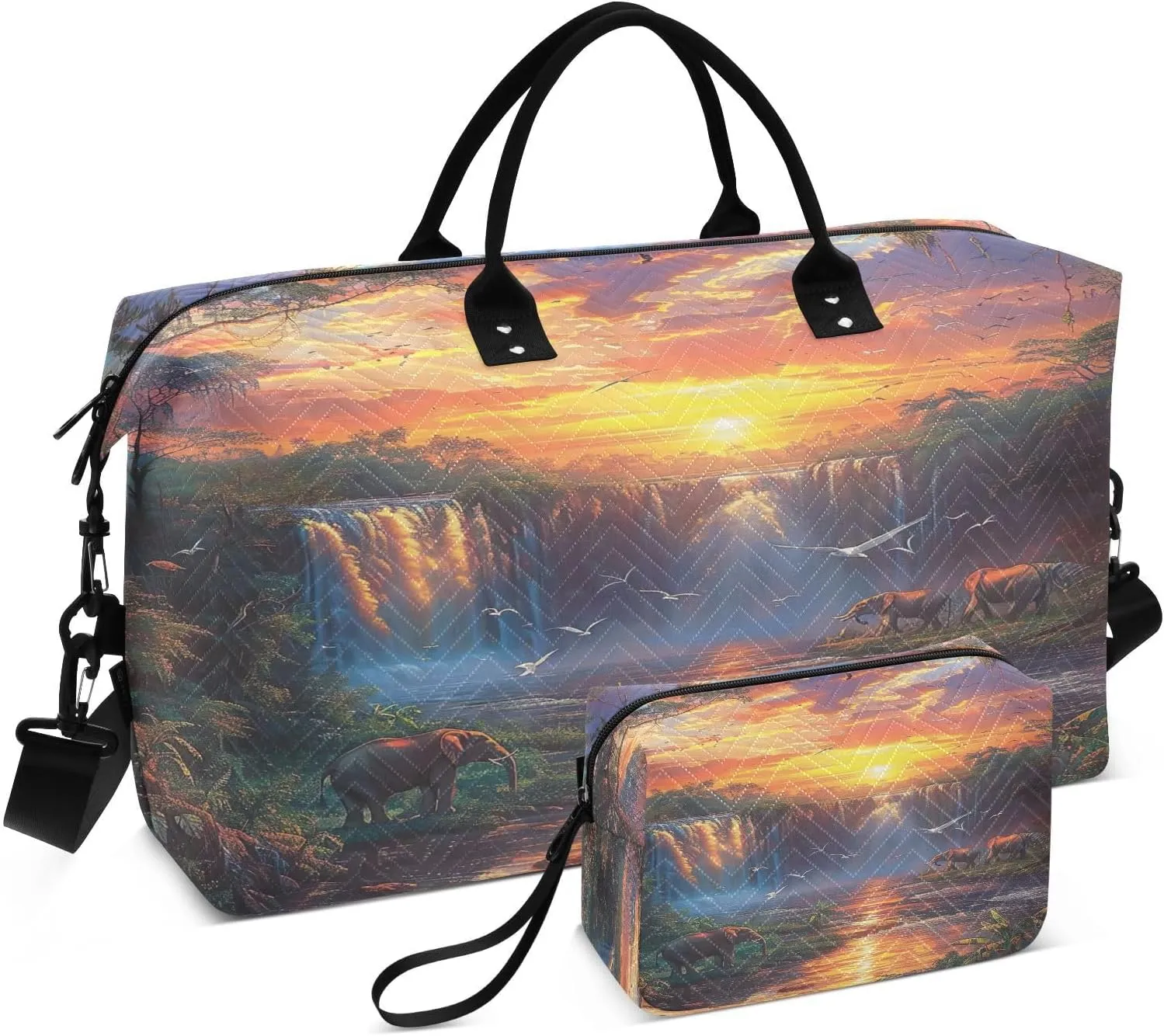 Travel Duffel Bag Large Weekender Overnight Bags for Women Men, African Savannah Landscape Gym Bag with Toiletry Bag