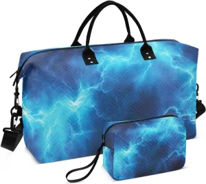 Travel Duffel Bag Large Weekender Overnight Bags for Women Men, Blue Electrical Sparks Gym Bag with Toiletry Bag