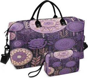 Travel Duffel Bag Large Weekender Overnight Bags for Women Men, Circle Mandala Purple Gym Bag with Toiletry Bag