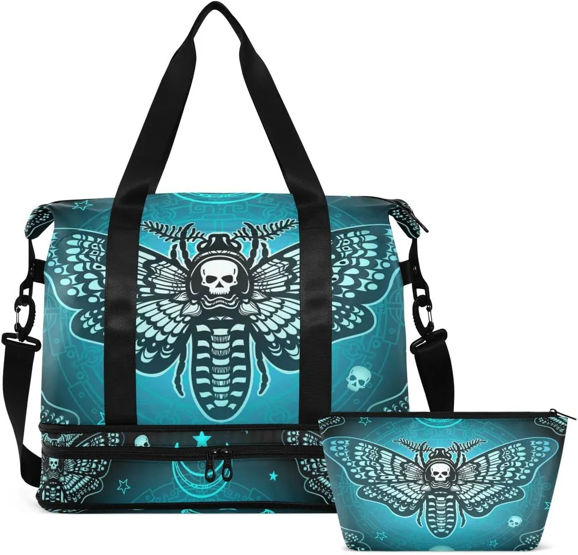 Travel Duffel Tote Bag Butterfly Skull Boho Sports Duffel Bag with Wet Pocket Weekender Overnight Bag for Women Men Gym Bag, Carry On Bag Hospital Bag for Labor and Delivery