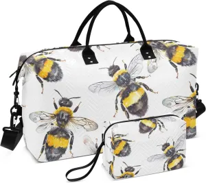 Travel Duffle Bag Gym Bag, Bees Watercolor Seamless Weekender Bags for Women with Toiletry Bag Travel Tote Bag Swim Bag